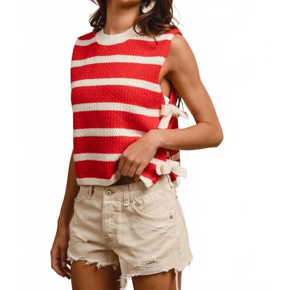 NEW BIBI sandie striped side tied vest in red multi - Picture 1 of 7
